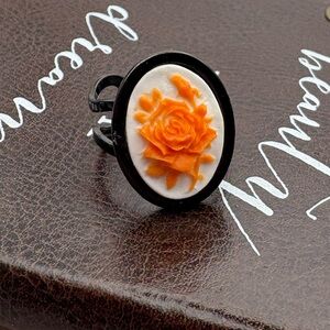 Handmade Vintage Cameo Ring Black Orange